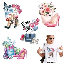 Flowers Iron On Decals Stickers 4 Pieces Fashion High Heels Butterfly Ha... - $14.99