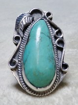 HUGE Sterling Silver Tear Drop Blue Green Turquoise Sz 9.25 Ring Navajo ... - £88.13 GBP