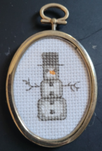 Handstitched Cross-Stitched Snowman in Frame Wall Hang Tree Decoration C... - $9.99