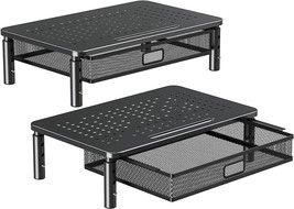 Monitor Stand Riser Height Adjustable with Drawer Office Supplies Storage 2 Pack - £44.85 GBP