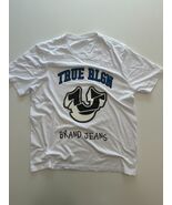 True Religion Brand Designer Jeans Graphic White Blue T-shirt 2XL Textured - $24.70