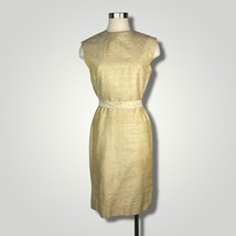 Vintage 1950s Sheath Dress Cream Yellow Tussah Silk Hand Loomed Size 4 E - £42.69 GBP