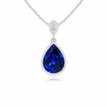 ANGARA 8x6mm Natural Sapphire Teardrop Pendant Necklace with Diamond in Silver - £342.38 GBP+