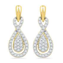 10k Yellow Gold Womens Diamond Oval-shape Dangle Screwback Earrings 1/3 Cttw - £302.25 GBP