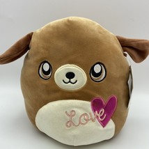 Squishmallow Duffy Brown Puppy Dog Love Heart Valentine&#39;s Stuffed Plush 8&quot; Toy - £3.87 GBP