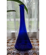 Vintage Cobalt Blue Glass Genie Bottle Vase Wine Decanter 11&quot; Tall Almon... - $34.23 CAD