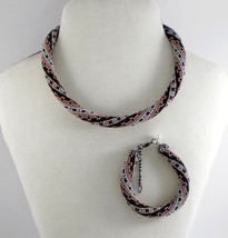 Jewelery set:Necklace-Bracelet,Geometric pattern,Сolor Black-Blue-Pink.H... - $48.00