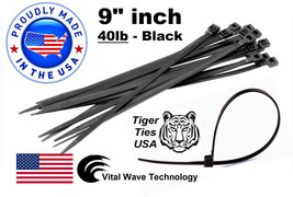 500 Black 9&quot; inch Wire Cable Zip Ties Nylon Tie Wraps 40lb USA Made Tige... - £27.28 GBP