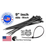 500 Black 9&quot; inch Wire Cable Zip Ties Nylon Tie Wraps 40lb USA Made Tige... - £27.12 GBP