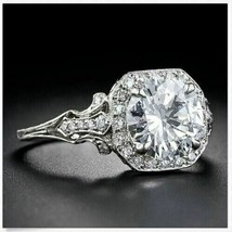 Halo Engagement Ring 2.45Ct Round Moissanite 14k White Gold Finish in Size 7.5 - £115.91 GBP