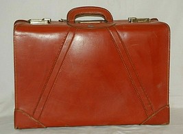 Towne USA Men&#39;s Leather Luggage Suitcase Genuine Irish Linen Lined 2 Keys Vntage - $148.49