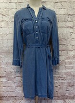 Old Navy Shirt Dress SMALL Tencel Chambray Tie Waist Mini Blue 3/4 Sleeve - £23.23 GBP