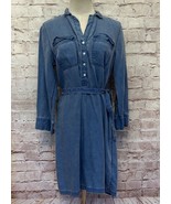 Old Navy Shirt Dress SMALL Tencel Chambray Tie Waist Mini Blue 3/4 Sleeve - £22.68 GBP