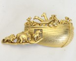 AJC Noahs Ark Brooch Bible Story Pin Gold Tone Animals Boat Religious Vt... - £14.87 GBP