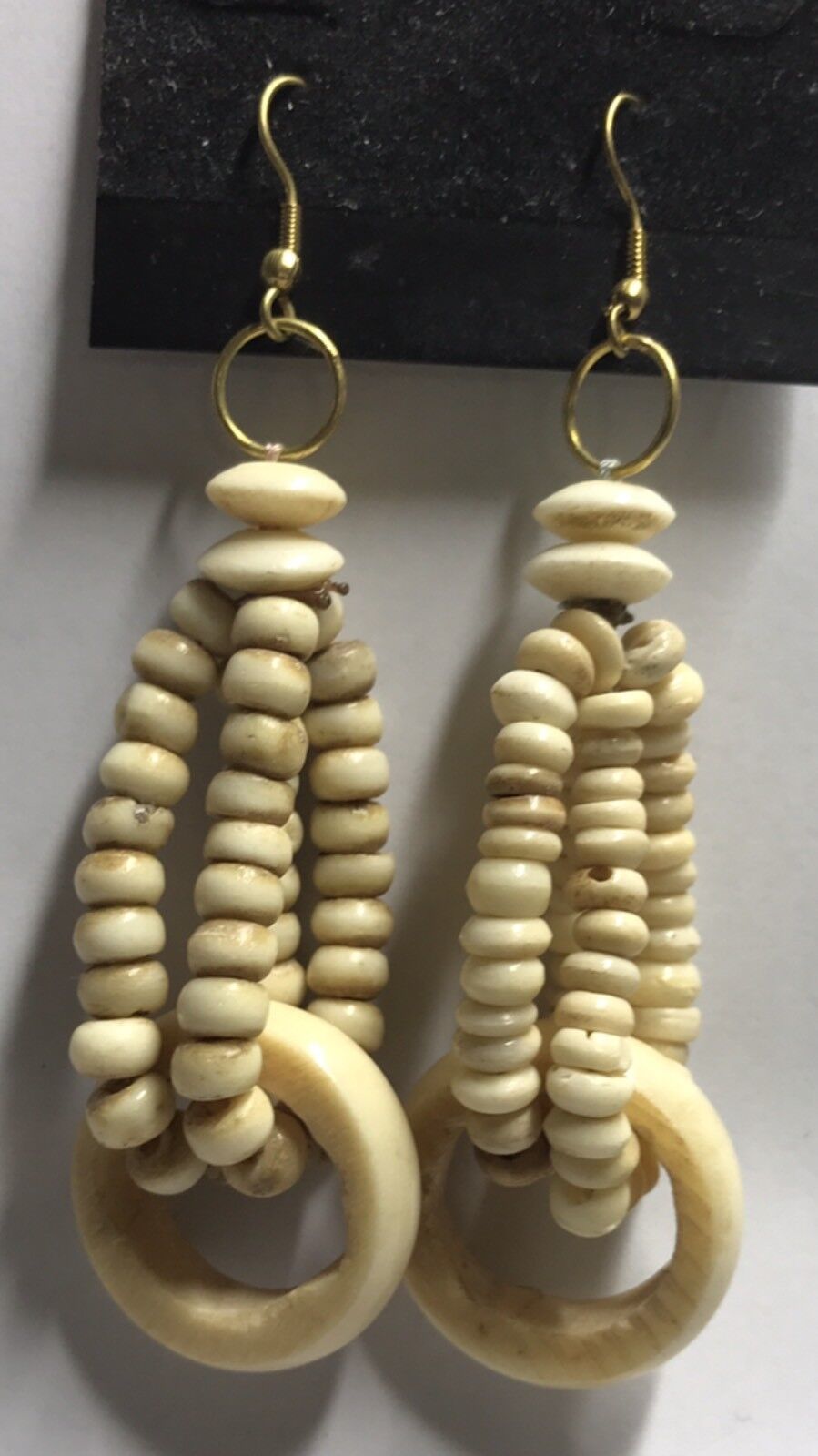Primary image for Handmade Buffalo Bone Beads Dangling Earrings #205