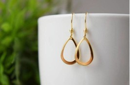Gold pendant teardrop earrings, Minimalist, Geometric hanging dangle and drop go - £22.30 GBP