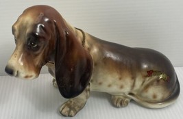 Vintage Porcelain Basset Hound Figurine SJapan Hand Painted Dog 7 Inch Long - $35.06
