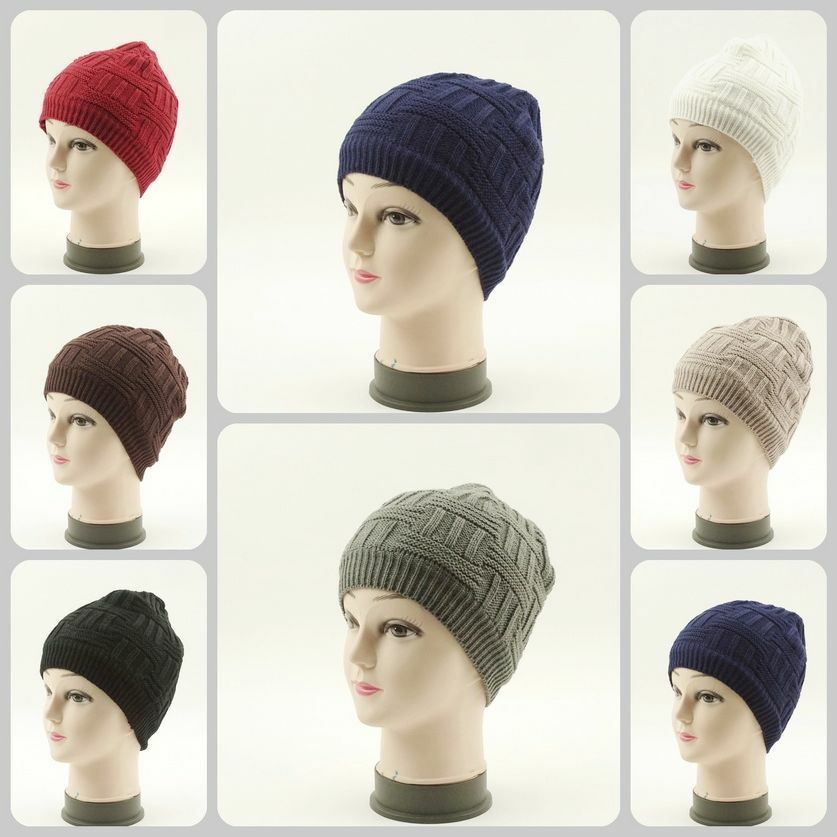 H51102: 1 Piece Men&#39;s Winter Beanie Knit Solid Hat Cap 2 Layers Premium ... - $3.99