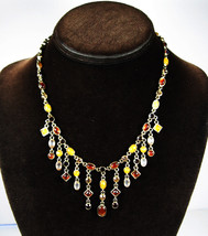 Cascading Gems Vintage Necklace Rhinestones Shades Of Brown Cream Clear Goldtone - £16.70 GBP
