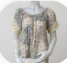 HIP Summer Beach Top Womens L Boho Crochet Lace Floral Blouse Fringe Trim - $14.38
