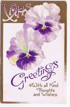 Holiday Postcard Embossed Christmas Greetings Pansies Bamforth Saxony - $2.96