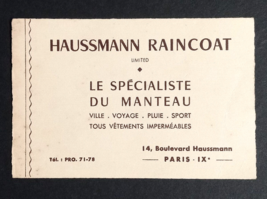 Haussmann Raincoat Coat Shop Paris France Vintage Receipt Business Card ... - $9.99