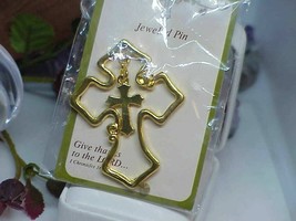 Christian Cross Brooch Pin Gold Tone Twin Cross New Package sealed ~ Gre... - $73.62 MXN