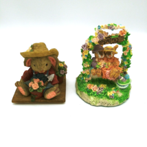 Set of 2 Easter Spring 4&quot; Bunnies Figurines On Spring Love Swing gardening - $17.81