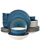 Elama Gia 24 Piece Round Stoneware Dinnerware Set in Dark Blue - $137.70 CAD
