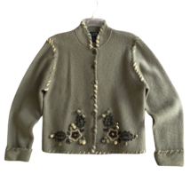 Herman Geist Boiled Wool Cardigan Jacket Womens Size M Embroidered Embel... - $41.99
