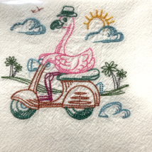 Kitchen Dish Towers Flamingo Scooter 100% cotton flour sack 20“ x 28“ - $9.89