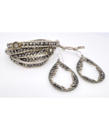 Nakamol Leather 5X Wrap Bracelet Dangle Pierced Earrings BOHO Jewelry Set - $51.55 CAD