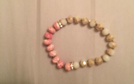 Pink And Tan Stretchy Bead Bracelet  - $30.00
