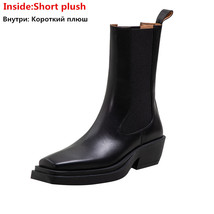 Genuine Leather Shoes Chelsea Boots Thick Heels Women Boots Winter Elastic Band  - £118.60 GBP