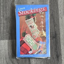 Yarn Tree Linen Stocking Kit - Hobby Horses &amp; Holly Christmas Ornament 4.5&quot; - $233.36 MXN
