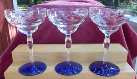 Weston Wine Liquor Glass 3 Cobalt Blue Optic Etched Depression - Show Origina... - £28.63 GBP