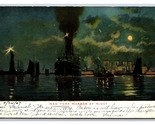 Ships in Harbor Night View New York CIty NY NYC UDB Postcard U20 - £2.06 GBP