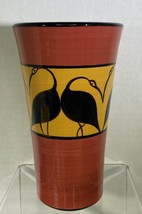 Crane Vase or Cup Rust Black and Blue Signed - $18.70