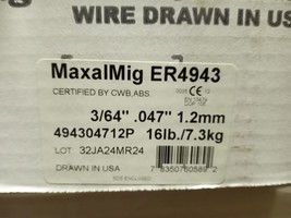 Hobart 494304712 3/64&quot; .047&quot; ER4943 MaxalMig Aluminum MIG Wire 16 lb 12&quot; Plastic - £90.03 GBP
