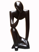 Wooden Hand Crafted Thinking Man Figure Hand Carved Ghanaian Sculpture - £44.17 GBP