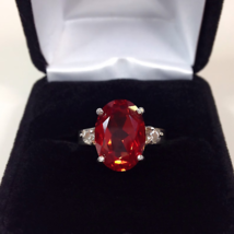 8ct Oval Cut Orange Padparadscha &amp; White Sapphire Sterling Silver Ring Sz 5 6 7 - £71.20 GBP