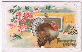 Holiday Postcard Embossed Thanksgiving Turkey Wild Roses  - £2.31 GBP