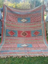 7×9 Vintage TAZNAKHT Pastel Blue and Red wool rug, Berber Faded Rug, Rustic Deco - £1,276.00 GBP