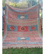 7×9 Vintage TAZNAKHT Pastel Blue and Red wool rug, Berber Faded Rug, Rustic Deco