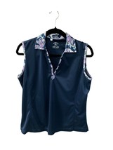 Monterey Club Womens Size Large Sleeveless Tank Top Shirt Pullover Navy Blue FLo - £11.77 GBP