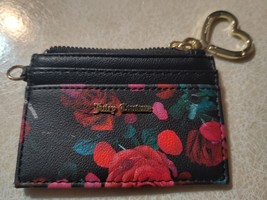 Juicy Couture Glam Card Case Coin Purse Petal Rose Black Logo Brass Heart Accent - £9.29 GBP