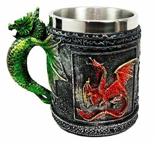 Ebros Fire and Earth Dual Dragon Beer Stein Tankard Coffee Cup Drink Mug... - $24.99