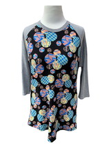 LuLaRoe ladies quarter sleeve black gray Henley Graphic pullover top Medium - £17.48 GBP