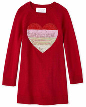 NWT The Childrens Place Sequin Heart Girls Sweater Dress Valentine&#39;s Day - £6.76 GBP