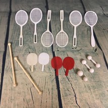 VTG Barbie Sport Accessories Tennis Rackets Ping Pong Paddles Balls Baton Sticks - £16.37 GBP